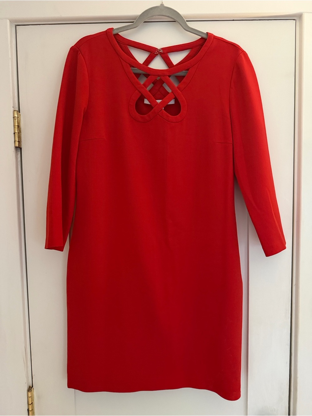 Diane Von Furstenberg Red Crisscross Neckline Long Sleeve Dress